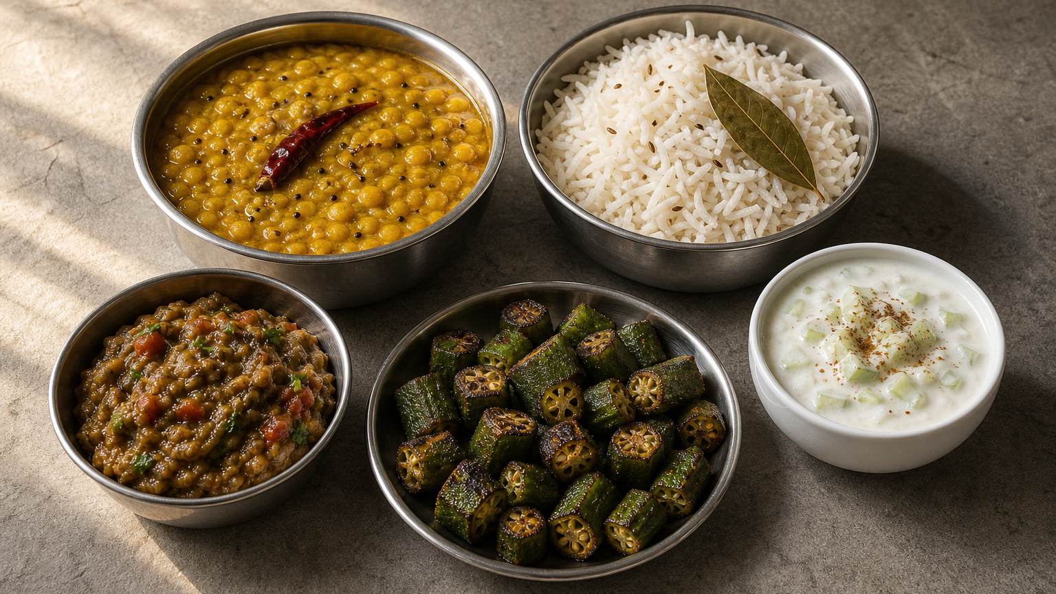 Indian Dinner Menu: Dal, Sabzi, Rice and Raita